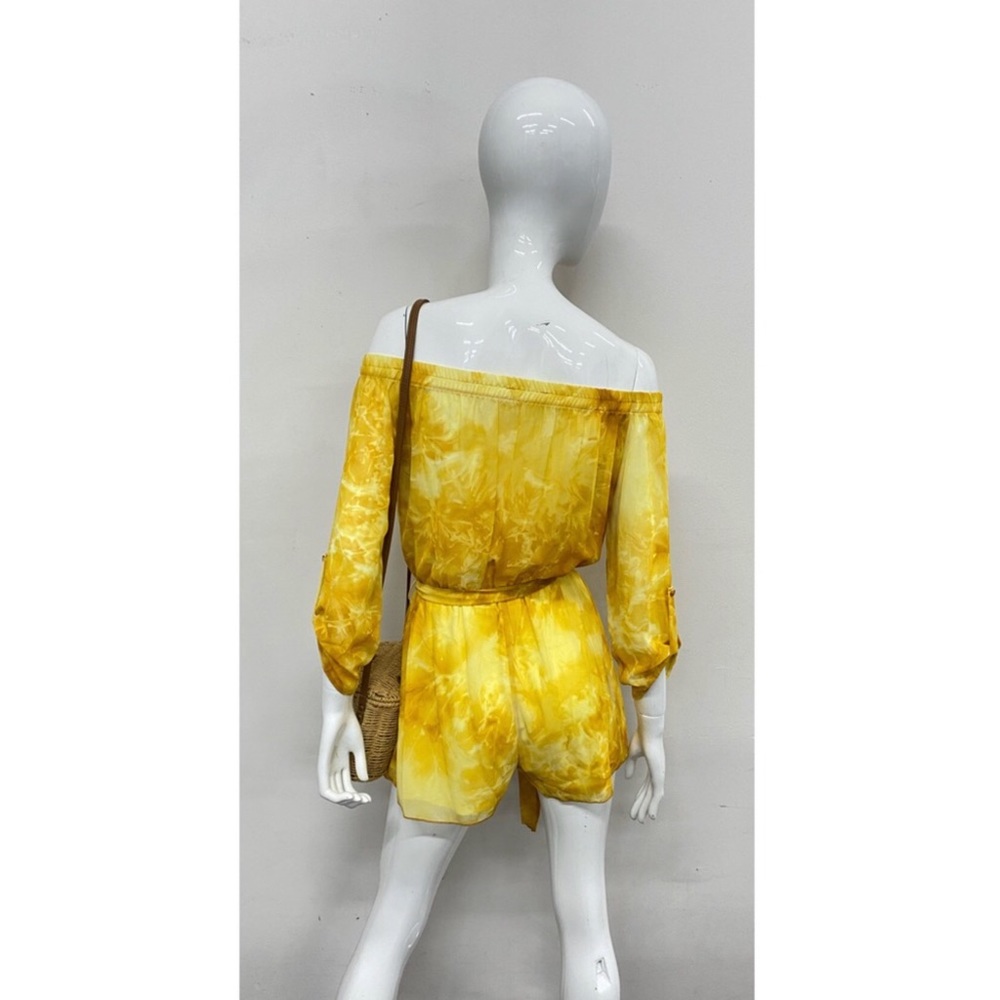 Chic Yellow Tie Dye Off Shoulder Romper NWT - Picture 3 of 5